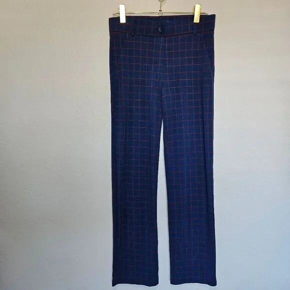 NWOT Betabrand | Tomato Windowpane Navy Blue Red Straight Pants, Womens Large - Picture 6 of 8